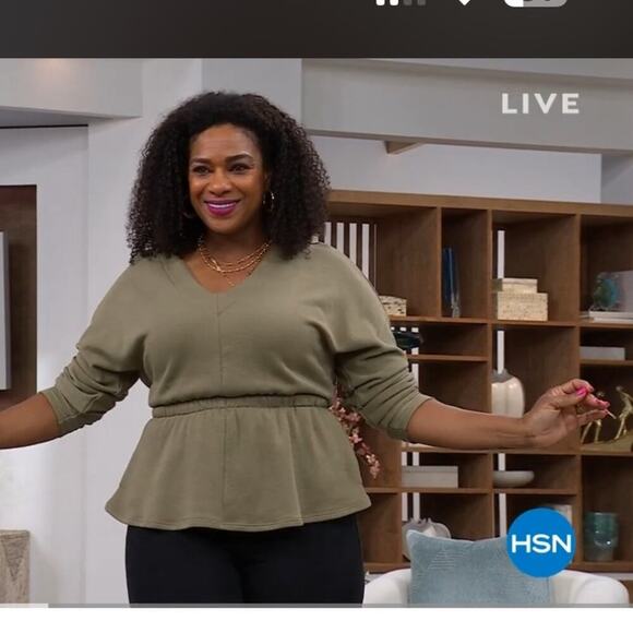 DG2 by Diane Gilman French Terry Dolman Sleeve Peplum Plus Size Olive Top 1X - Picture 2 of 7